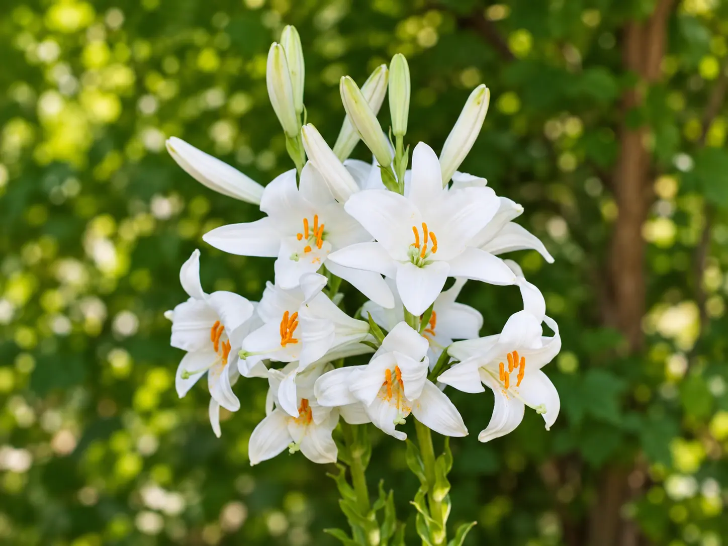 Cvetoča Alojzijeva lilija Lilium candidum na vrtu